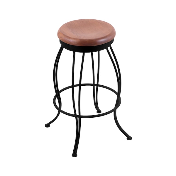 30" Swivel Bar Stool, Black Wrinkle, Med Oak Seat